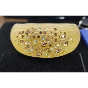 SUSAN GRAVER for QVC Embedded Crystals Golden Acrylic Bangle Bracelet Size Large